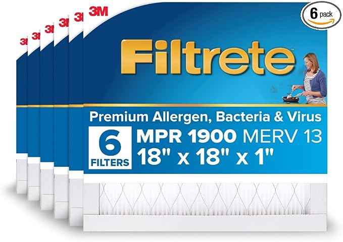 Filtrete 18x18x1 AC Furnace Air Filter, MERV 13, MPR 1900, Premium Allergen by Filtrete