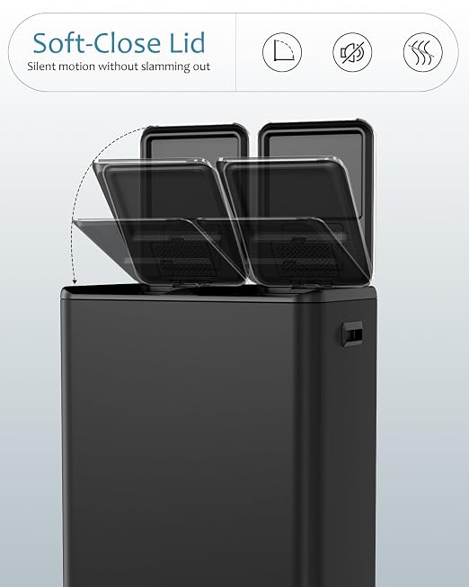 16 Gal Dual Trash Can, Stainless Steel Kitchen Garbage Bin, Recycle Dustbin - Image 4