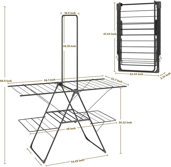 Bigzzia Clothes Drying Rack Foldable, 68.9Inch High Hanger Laundry Drying Rack - Image 3