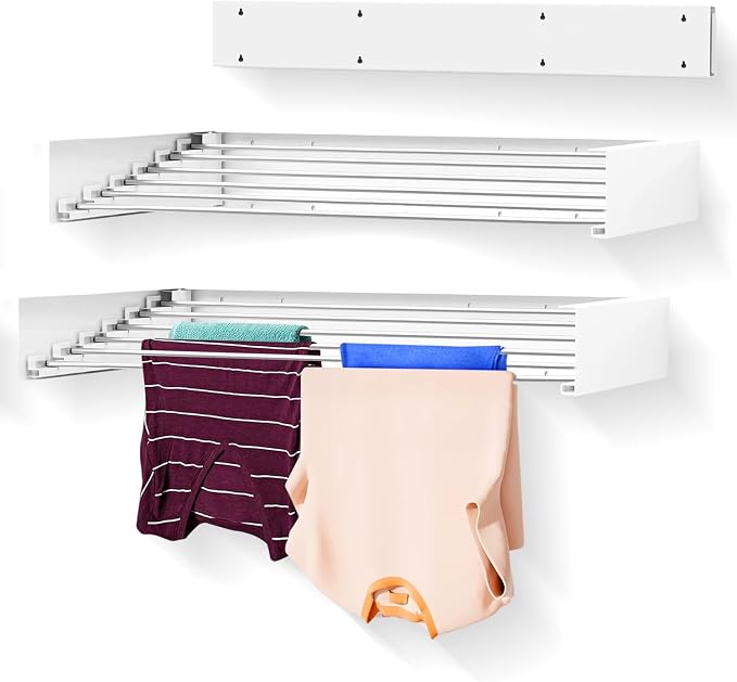 Wall Mounted Laundry Drying Rack, Retractable Clothes Drying Rack, 6 Rods Towel by Unknown