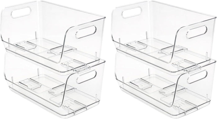 4-Pack Stackable Pantry Organizers and Storage, Clear Fridge Organizer Bins