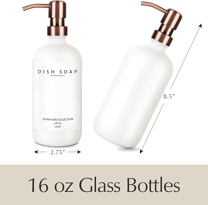 Emerson Essentials Thick Glass Soap Bottle Dispensers, 2 Pack, Non Rust - Image 2