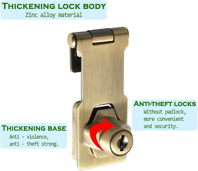 Alise Keyed Hasp Lock, 3 Inch Safety Packlock Clasp Hasp Lock Latch - Image 4