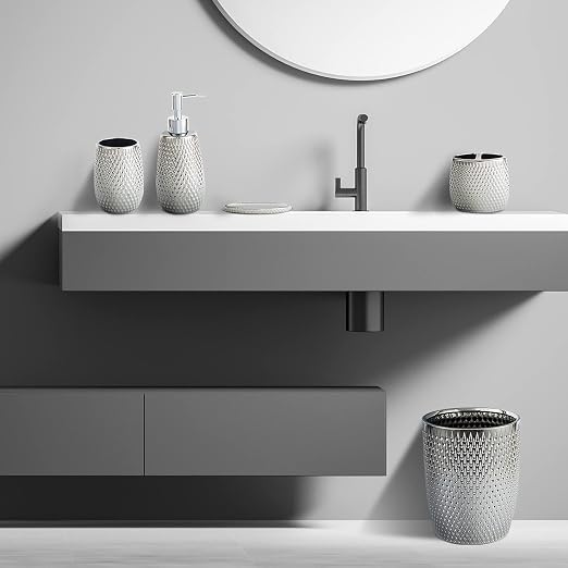 Modern Round Silver Small Trash Can Wastebasket, Garbage Container Bin - Image 6