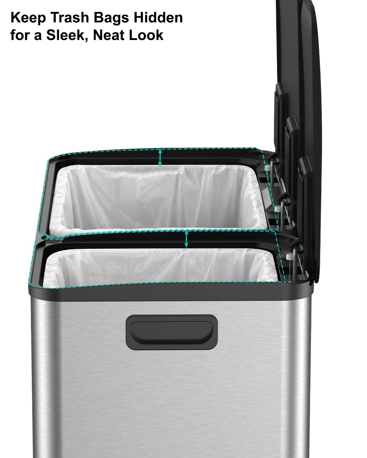 Dual Trash and Recycling Bins for Kitchen, 19+8 Gallon (72+30L) Stainless Steel Trash and Recycle Bin Combo with Soft-Close Lid, Large Garbage Cans for Kitchen Home with 2 Magnets Sticker, Silver