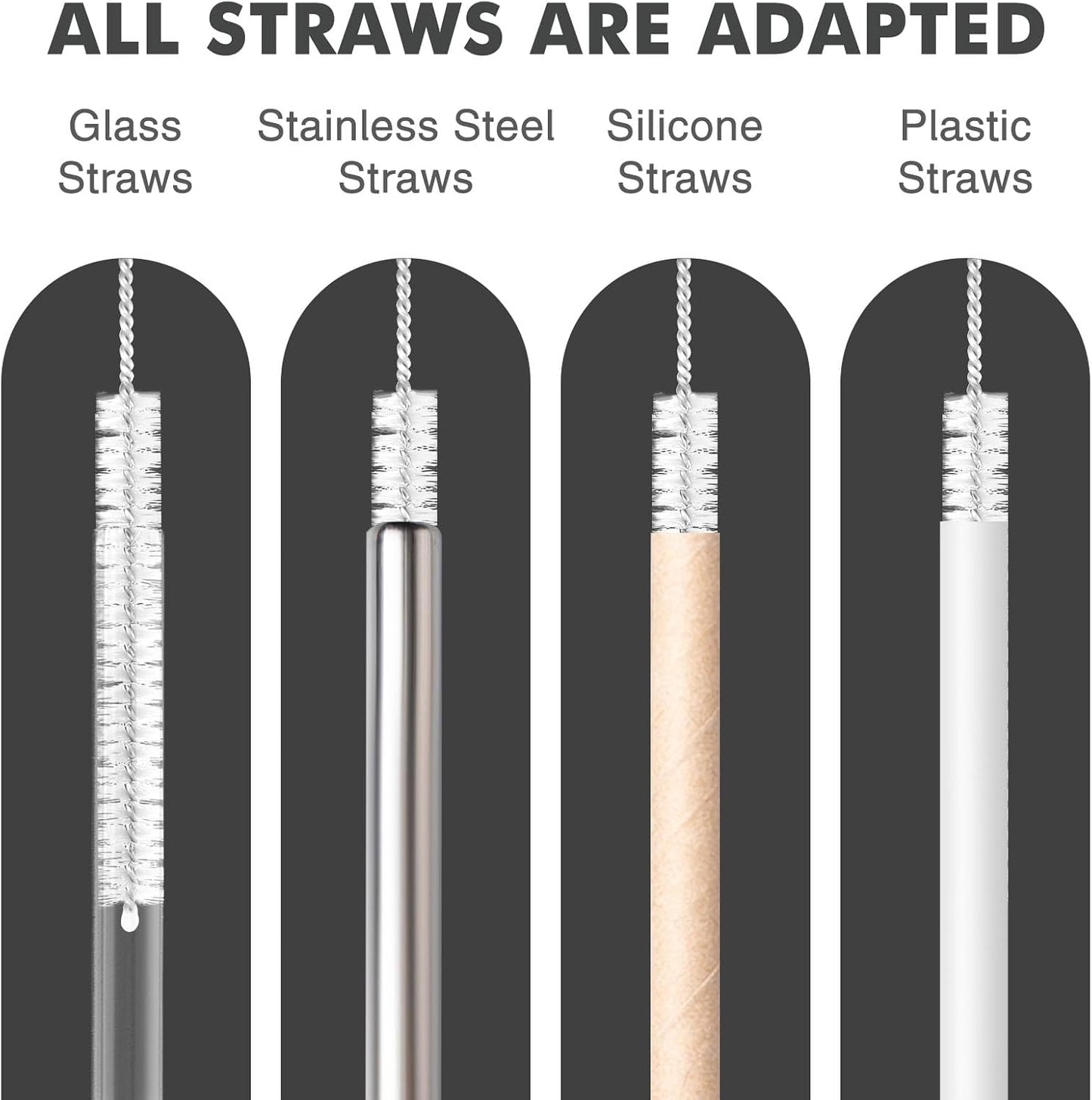Straw Cleaner Brush, Reusable Metal Handles Straw Cleaning Brush Extra Long for Mug 40, 30, 20 oz, 10mm 15mm Wide for Sippy Cup, Water Bottle and Tubes Pipe