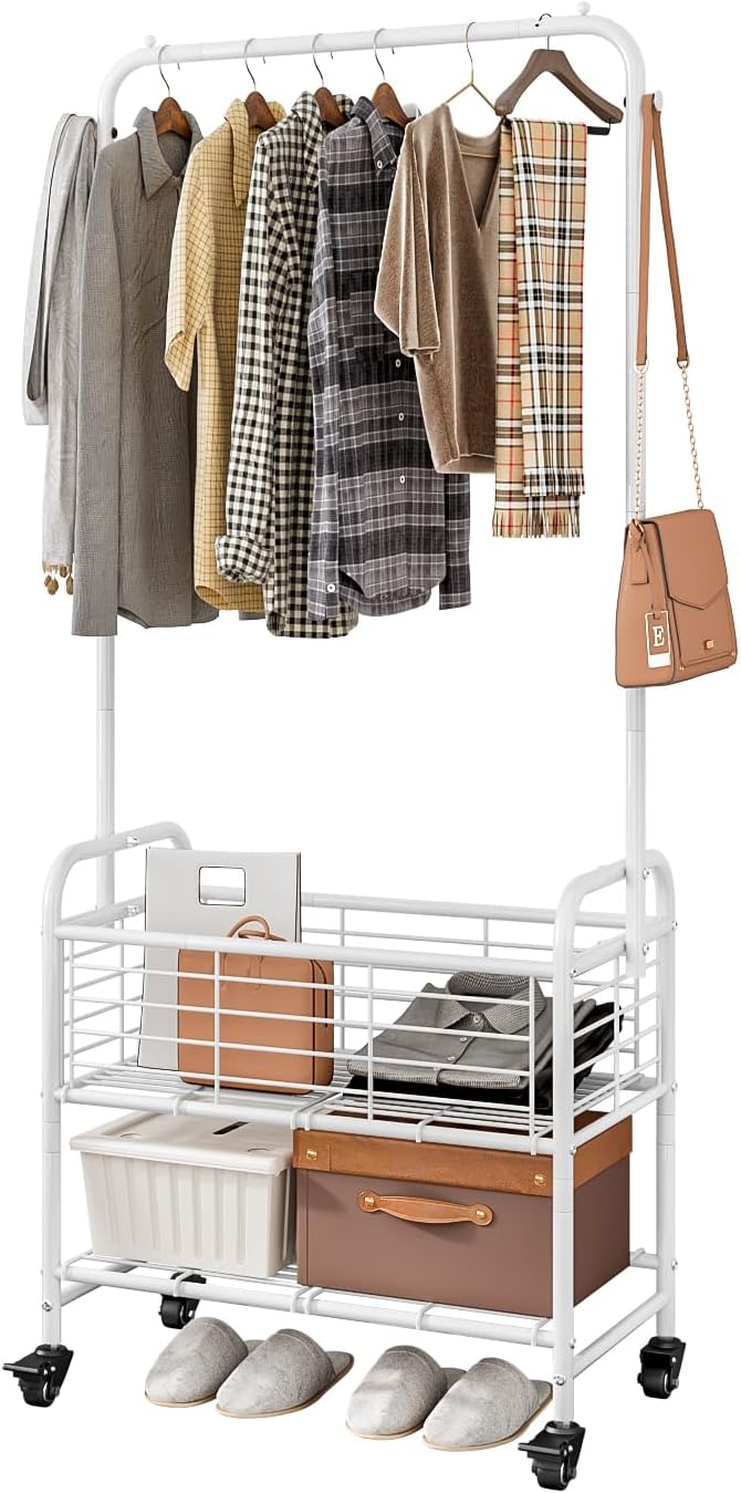 SUOERNUO Laundry Cart with Basket Hanging Rack Sorter with Wheels Shelf