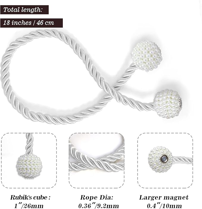 Hion Magnetic Curtain Tiebacks White 6 Pack, Curtain Tiebacks Buckles Holdbacks - Image 2