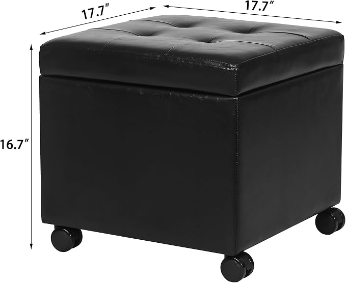 Adeco 17.7" Leather Ottoman - Image 3