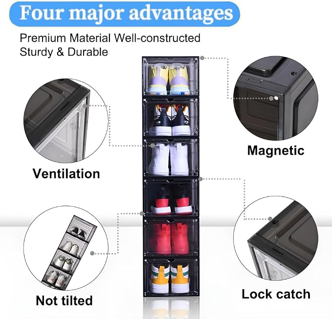 8 Pack Shoe Boxes Clear Plastic Stackable, Drop Front Shoe Storage Organizer - Image 3