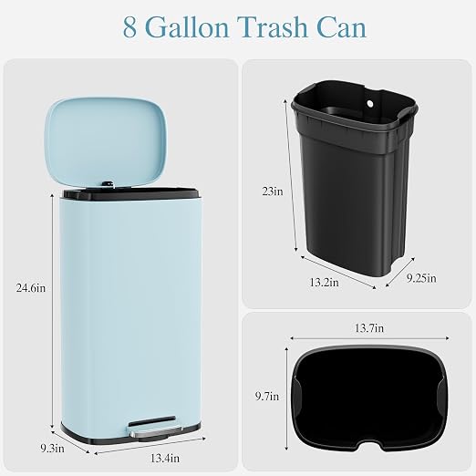 AthLike Trash Can, Stainless Steel Kitchen Garbage Can, Step Waste Bin - Image 2