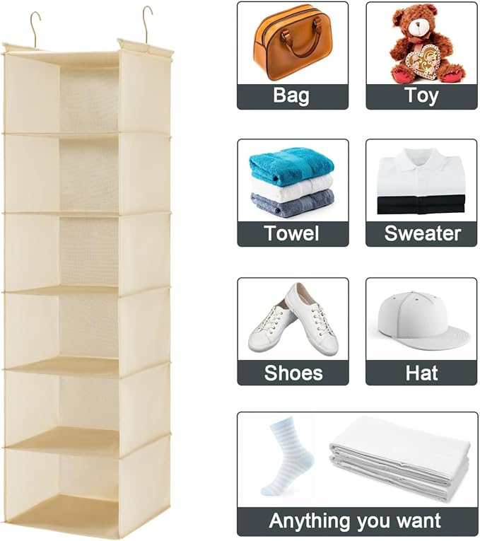MAX Houser 6 Tier Shelf Hanging Closet Organizer, Cloth Hanging Shelf - Image 8