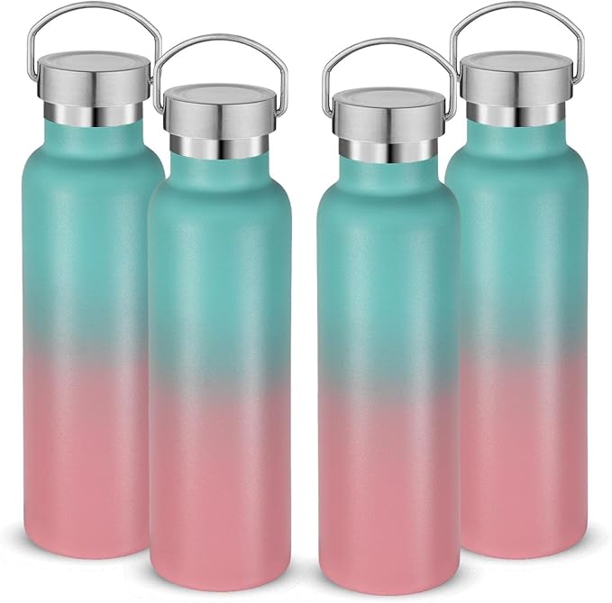 Neihepal 20 oz Insulated Water Bottles Bulk 4 Pack, Stainless Steel Double Wall by Neihepal