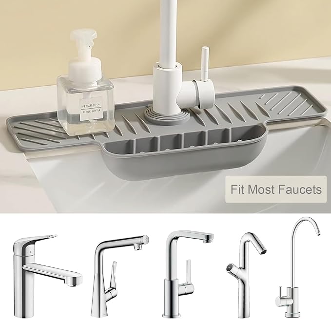 Silicone Faucet Mat with Sponge Holder, Sink Splash Guard, Faucet Draining Mat - Image 8
