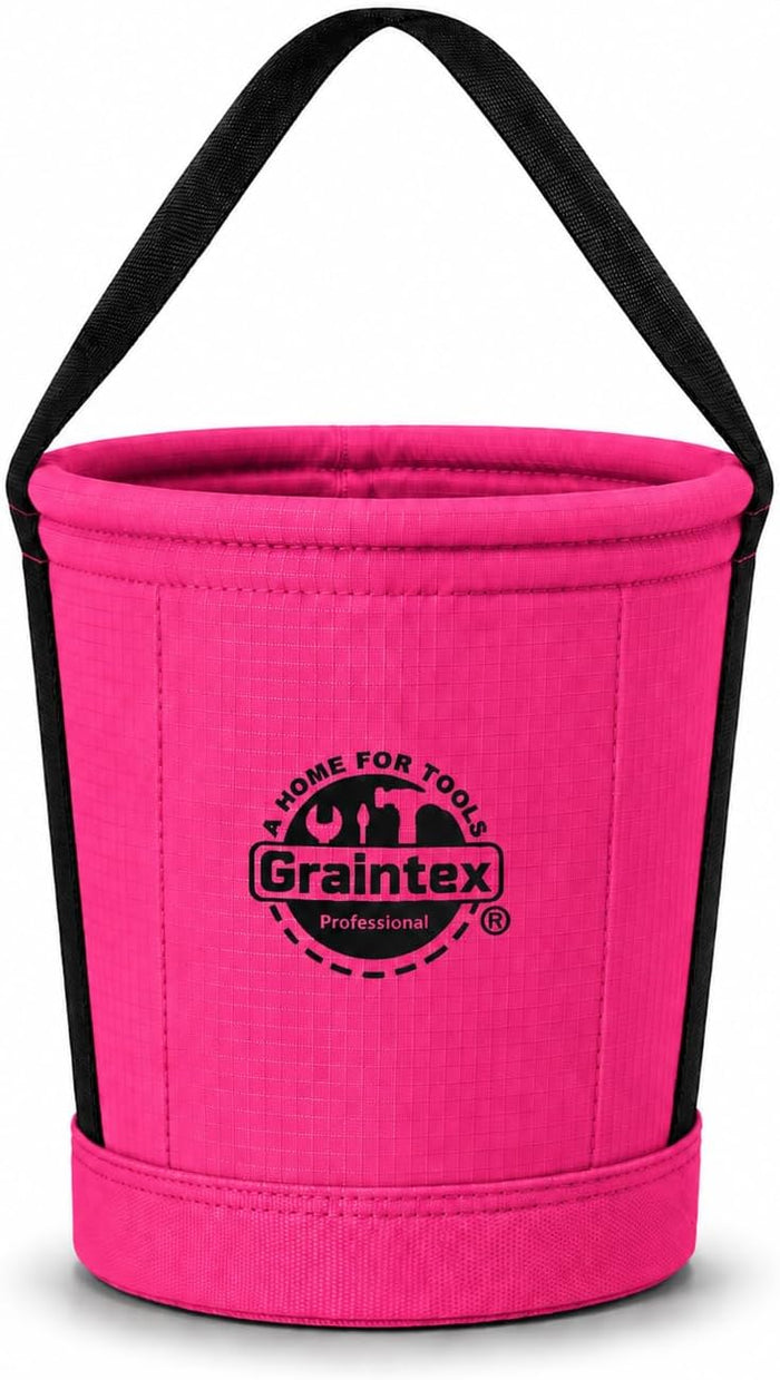 Graintex Tapered Canvas Bucket 12"x10"x15", Utility Tool Bucket 16 Inside Pockets, Reinforced Base & Carry Handle, Ripstop Canvas, Multi-Purpose Bag for Jobsite & Home Use for Tool Storage Solutions