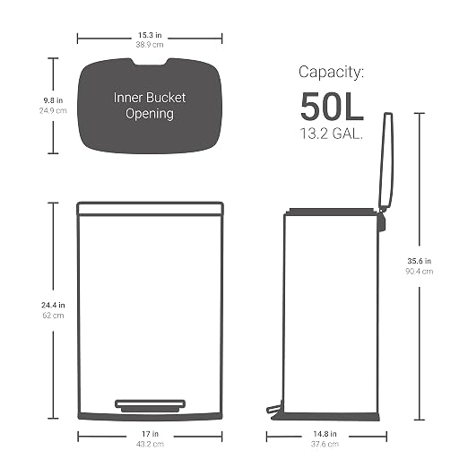 QUALIAZERO 50L / 13 Gallon Stainless Steel Step-On Kitchen Trash Can Soft-Close - Image 2