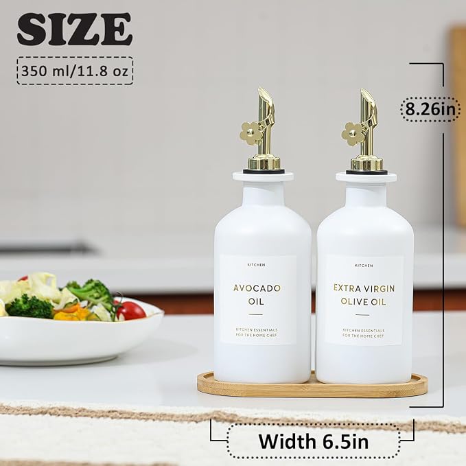 HOMCDALY Olive Oil Dispenser for Kitchen, 11.8oz Glass kitchen Dispenser Bottle - Image 2