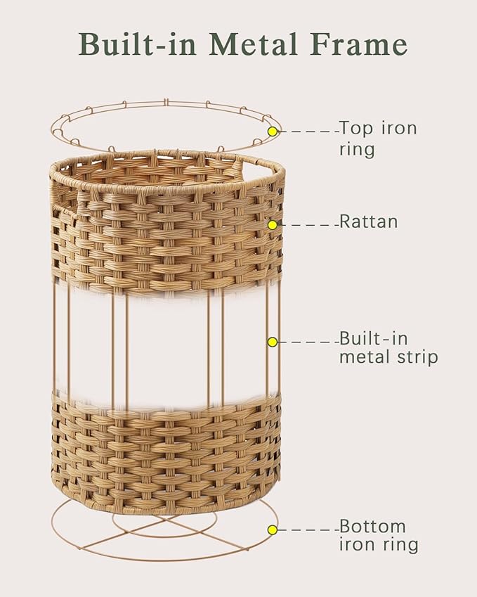 34.3 Gal Large Laundry Hamper Laundry Basket Round Handwoven Wicker Laundry - Image 9