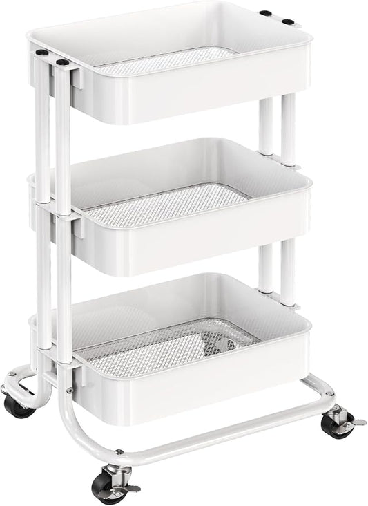 Pipishell 3 Tier Metal Rolling Utility Cart, Heavy-Duty Storage Rolling Cart by Pipishell