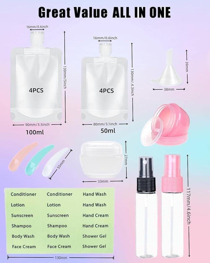 17 Pack Travel Pouches for Toiletries, TSA Approved, Travel Size Portable - Image 2