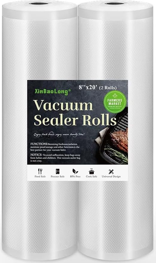 Vacuum Sealer Bags for Food，Seal a Meal Bags Rolls，8inx20 Rolls 2 by xinbaolong