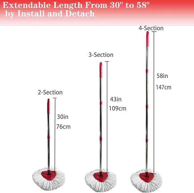 Spin Mop Replacement Handle, 4-Section 30-to-58 inch Mop Replacement Stick - Image 2