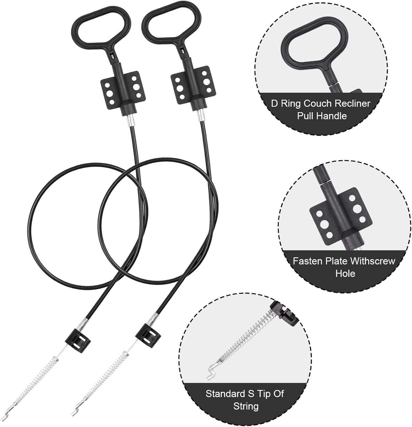 Sofa Recliner Cables, 2PCS Release Cables Replacement D Ring Pull Handle, Recliner Replacement Parts Hook Exposed Length 4.75 Inch, Total Length 36.5 Inch