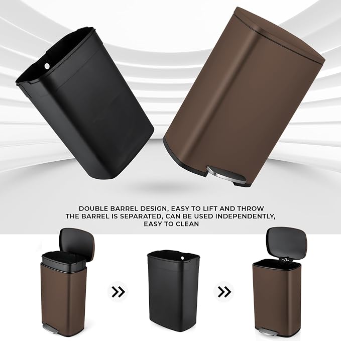 8 Gal Kitchen Trash Can, 30L Recycling or Garbage Bin, Brushed Stainless Steel - Image 4