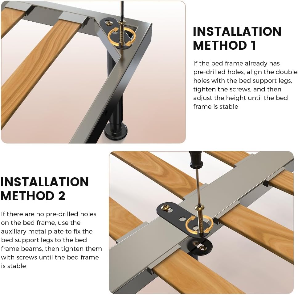 Under Bed Metal Support Legs, Adjustable Height Bed Frame Support Leg, Bed Slat Support Leg for Heavy Duty/Wooden/King/Queen Bed Frame (7"-12.6" (4pcs))