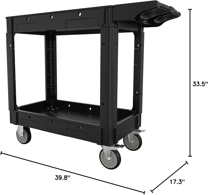2 Tier Plastic Rolling Cart Utility Cart on Wheels, Heavy Duty Tool Carts - Image 8