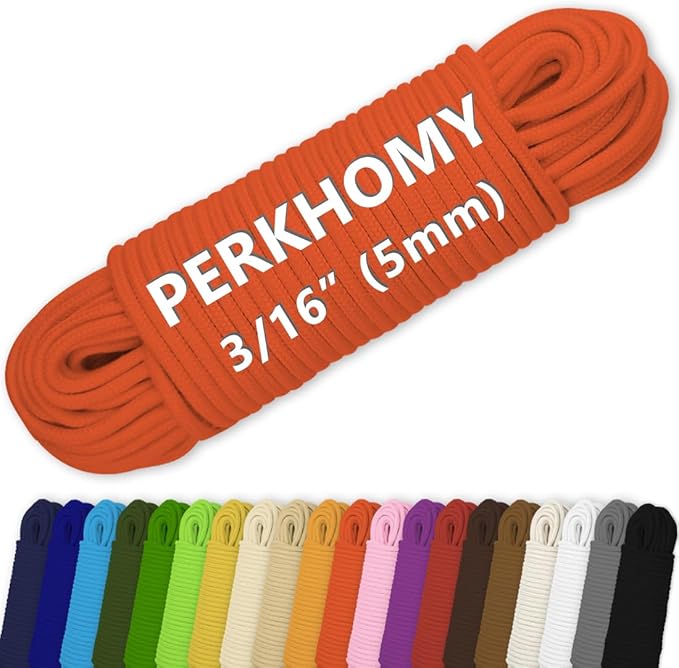 PerkHomy Cotton Rope 3/16" 100 ft Multi Purpose Utility Diamond Braided Cord by PerkHomy