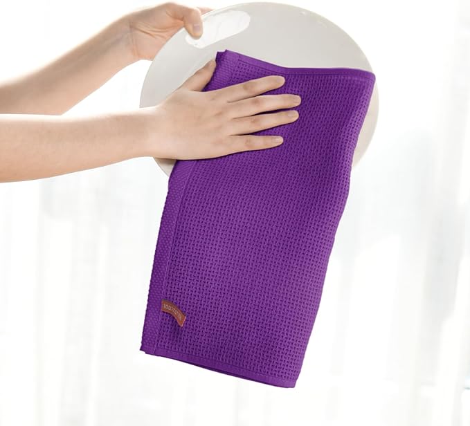 Artoid Mode 100% Cotton Purple Waffle Weave Kitchen Dish Cloths, 12x12 Inch - Image 3