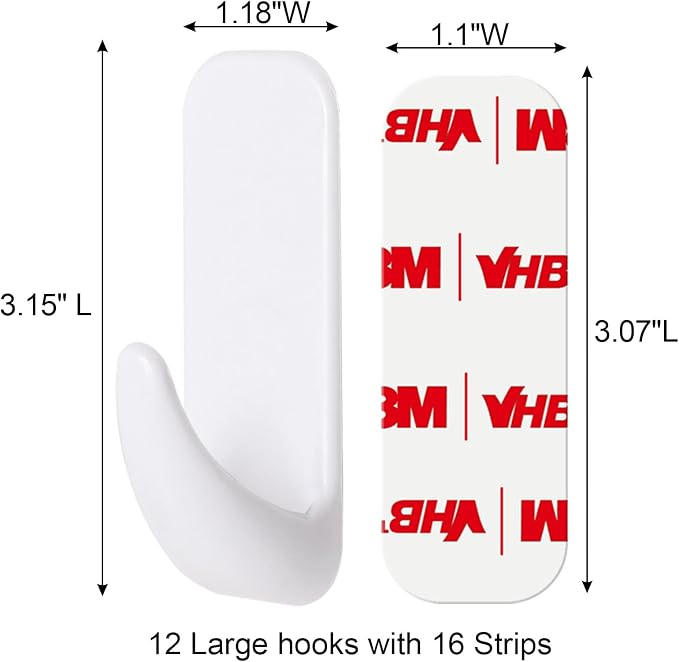 Wall Hooks for Hanging Heavy Duty, Large 12 Self Adhesive Wall - Image 2