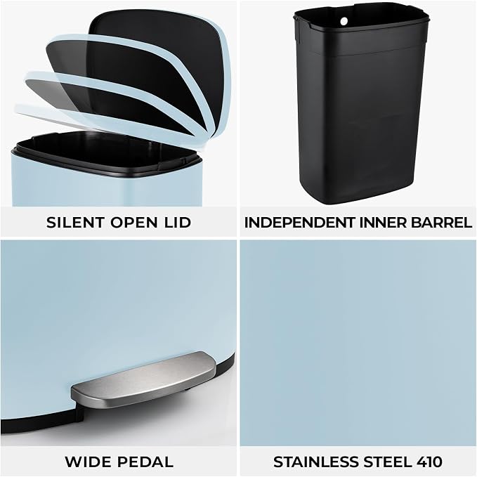 8 Gal Kitchen Trash Can, 30L Recycling or Garbage Bin, Brushed Stainless Steel - Image 5
