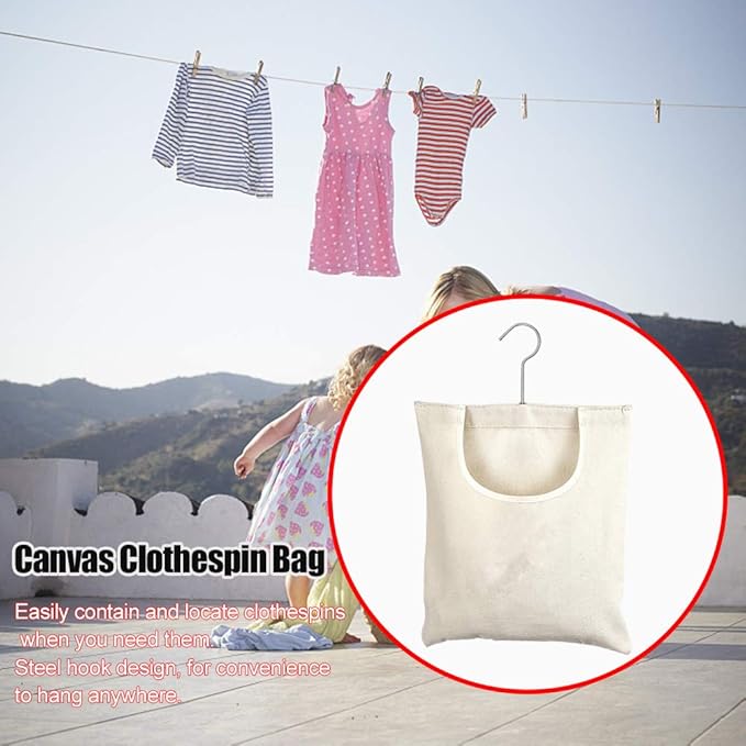 JIANWEI Canvas Clothespin Bag, Clothes Pins Bag Holder, Laundry Clothes Pin - Image 4