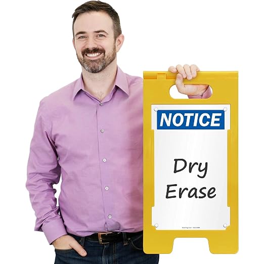 SmartSign 25 x 12 inch “Notice” Write-On Two-Sided Folding Floor Sign, Dry Erase - Image 5