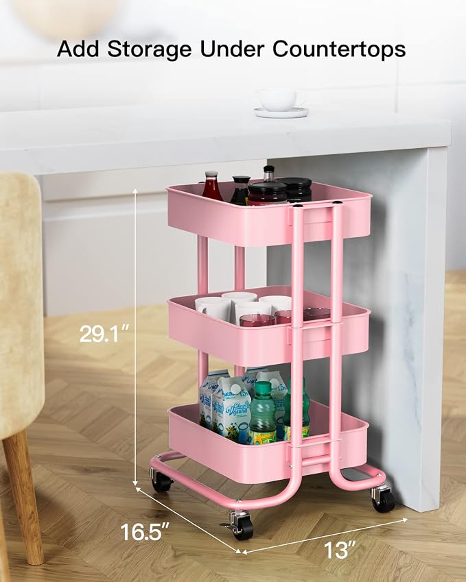 Pipishell 3-Tier Metal Rolling Utility Cart, Heavy-Duty Storage Cart - Image 4
