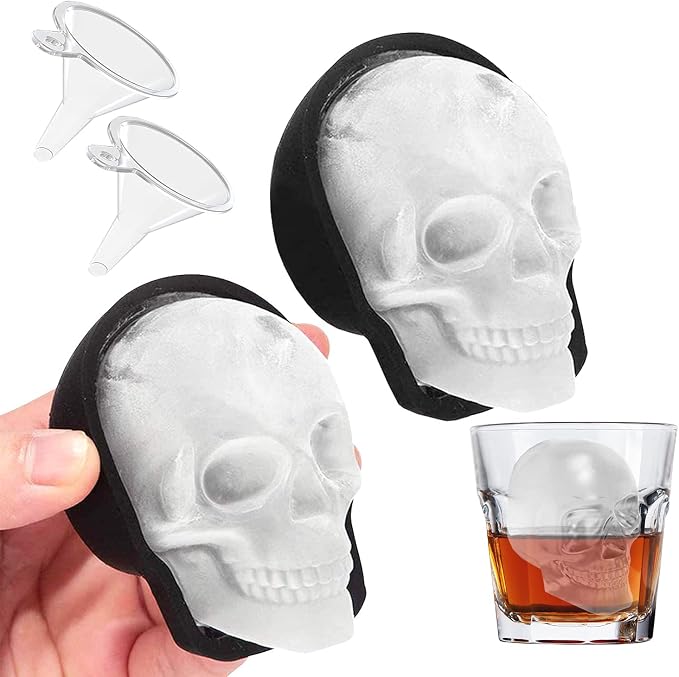 JETKONG 2 Pack Large Skull Ice Mold Silicone Ice Cube Tray 3D Skull Maker by JETKONG