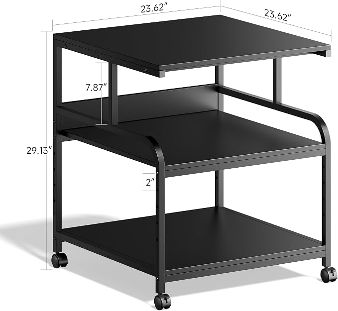 Printer Stand, Heavy Duty Sturdy 3-Tier Rolling Cart - Image 3
