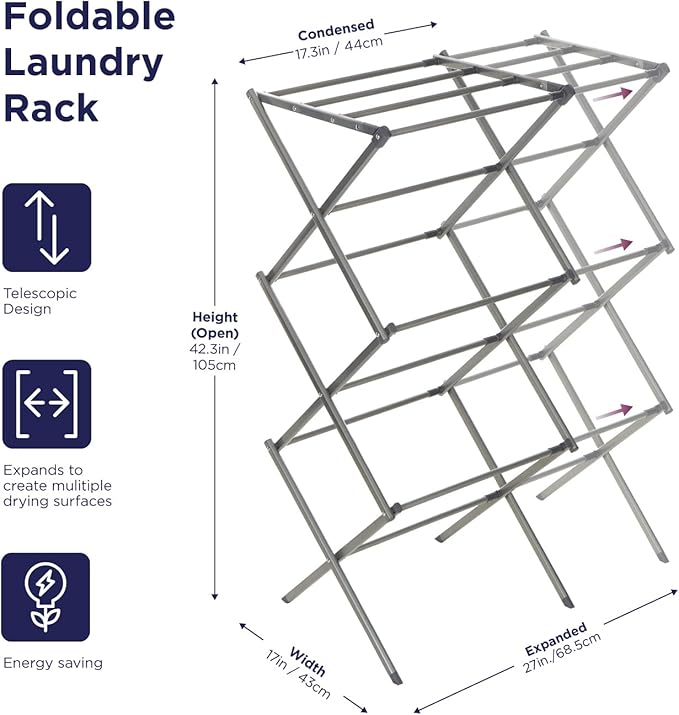 BLACK+DECKER 3 Tier Expandable Collapsing Foldable Laundry Rack - Image 2