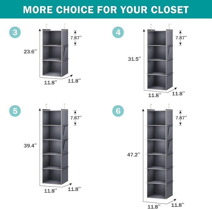 YOUDENOVA Hanging Closet Organizer, 5-Shelf Closet Hanging Storage Shelves - Image 5