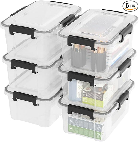 12 Quart Clear Storage Latching Bin, Plastic Pet Food Bins, 6 Packs by Neadas