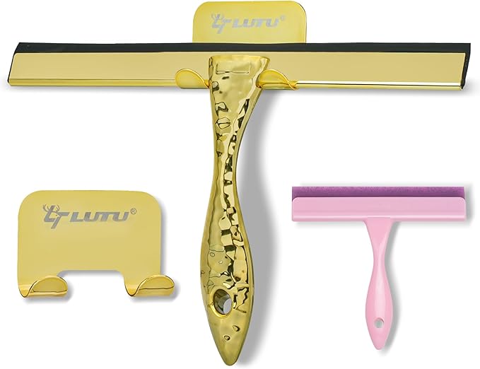 2-Pack Shower Squeegee for Glass Doors, 12 inch Gold Stainless Steel & 5 inch by LTLUTU
