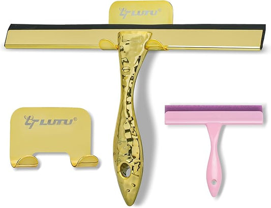 2-Pack Shower Squeegee for Glass Doors, 12 inch Gold Stainless Steel & 5 inch by LTLUTU