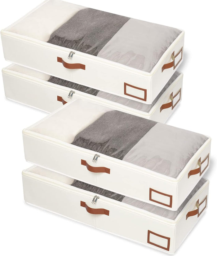 Yawinhe 48L Under Bed Storage Containers,4 Pack Blanket Bags,Beige
