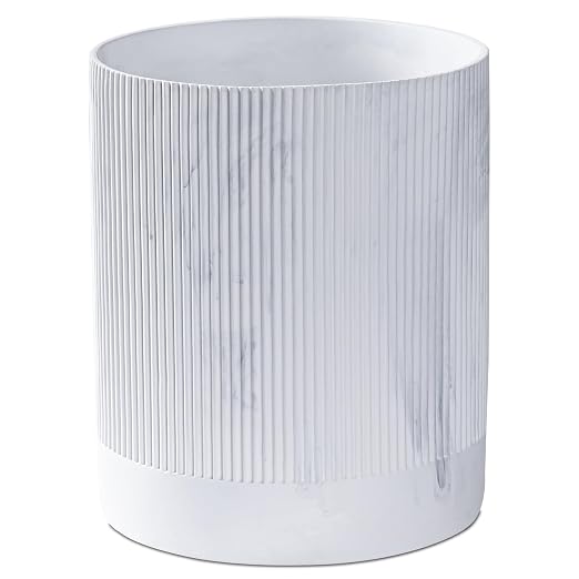 Polytree White Marble Stripe Wastebasket, Round Bathroom Trash Can 2.5 Gallon by Polytree