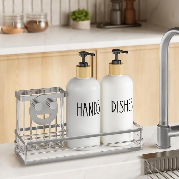 Moforoco Kitchen Dish Soap Dispenser Set, 16OZ Glass Bottle, Hand and Dish Soap - Image 7