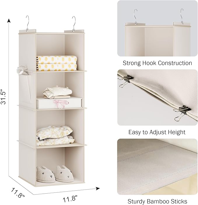 YOUDENOVA Hanging Closet Organizer, 4-Shelf Closet Hanging Storage Shelves - Image 3