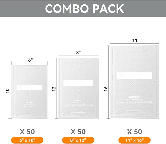 Wevac Vacuum Sealer Bags, 150 Gallon 11" x 16", and Quart 8" x 12" and Pint 6" - Image 8