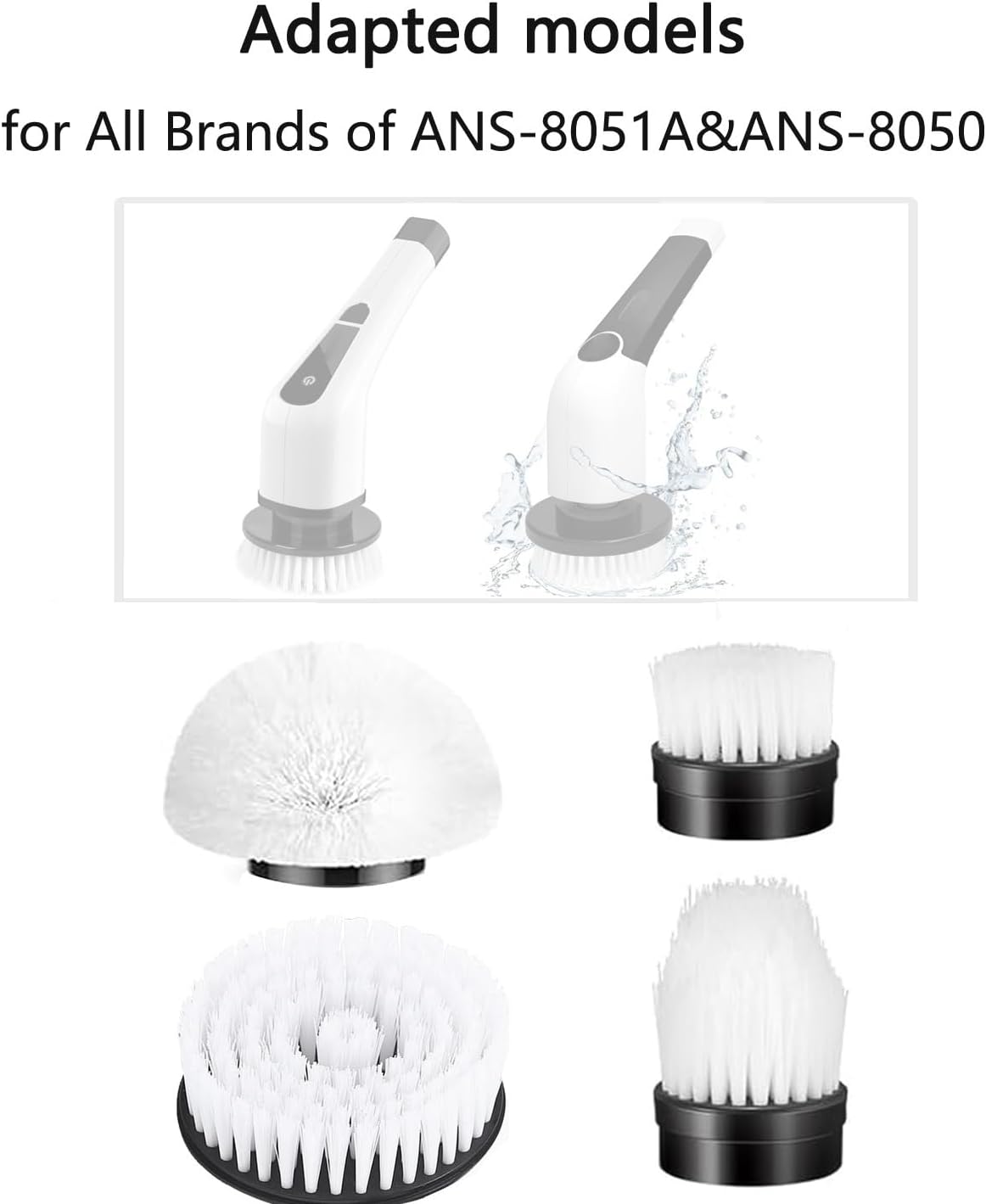 Electric Spin Scrubber Replacement Heads 4 in 1 Cleaning Brush, for Electric Spin Scrubber of ANS-8051A/8050 Power Shower Scrubber,for Household and Heavy Oil Pollution Cleaning Accessory